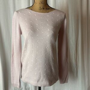 Bendetta B Merino Wool Blend Popover Sweater Pale Pink White Embroidered Dots M
